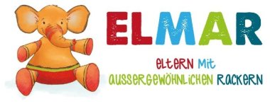 Logo der ELMAR-Gruppe Spielzeugelefant mit bunter Schrift