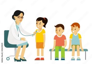 gemahltes Bild von einer Ärztin die Kinder untersucht