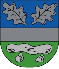 blaugraugrünes Wappen mit Eichenlaub und Hünensteinen