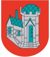 rotes Wappen mit der stilisierten Schloßkirche