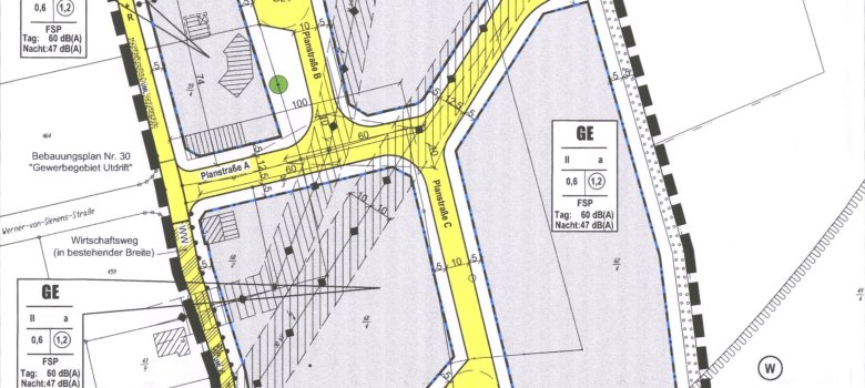 Plan der Erweiterung des Gewerbegebiets Utdrift
